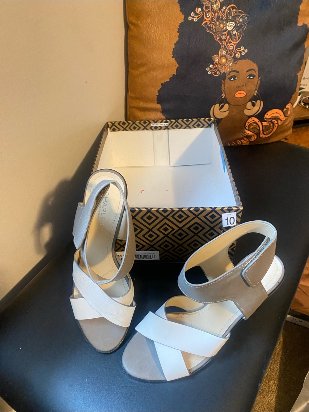 Women's Open-Toe Cross-Strap Sandals in White and Taupe